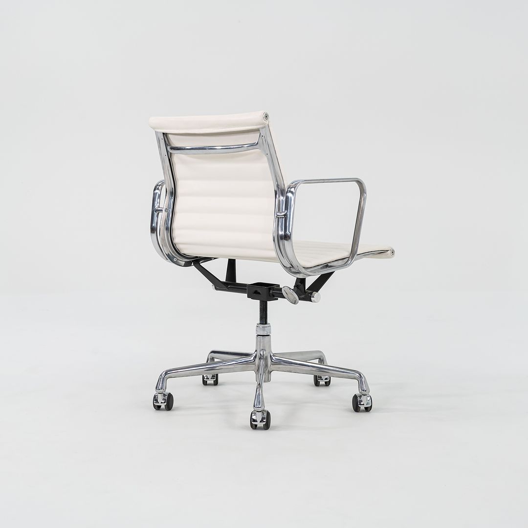 2022 Aluminum Group Management Desk Chair, Model EA335 by Ray and Charles Eames for Herman Miller in White Bristol Leather 2x Available