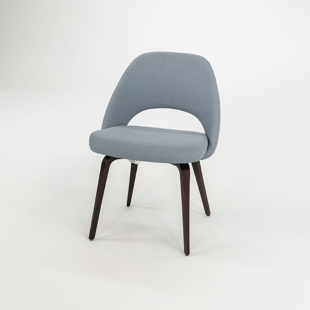 SOLD 2018 Pair of Saarinen Executive Armless Chairs, 72C by Eero Saarinen for Knoll with Wood Legs and Fabric Upholstery