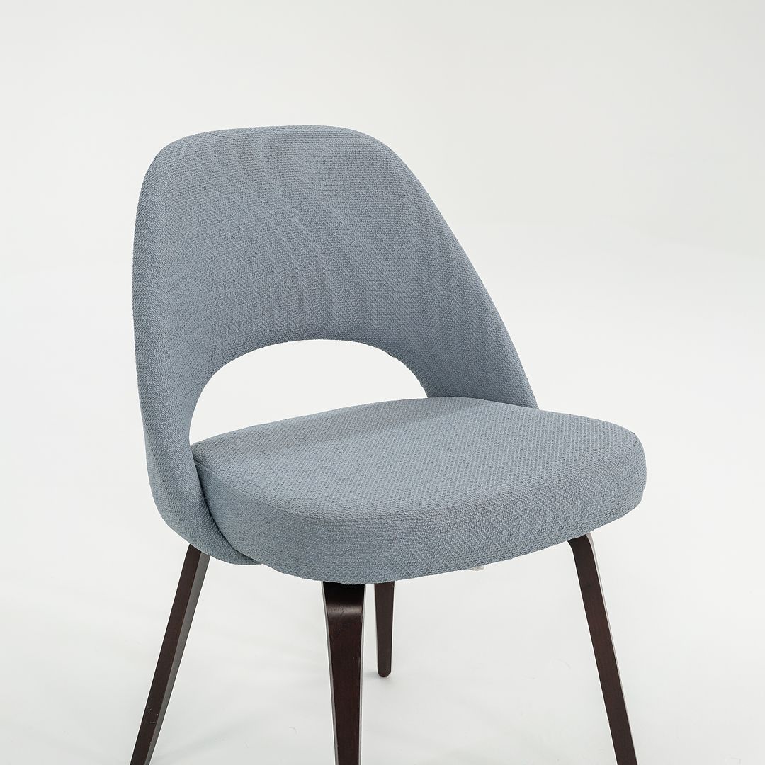 SOLD 2018 Pair of Saarinen Executive Armless Chairs, 72C by Eero Saarinen for Knoll with Wood Legs and Fabric Upholstery