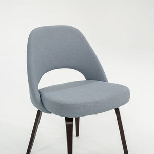 SOLD 2018 Pair of Saarinen Executive Armless Chairs, 72C by Eero Saarinen for Knoll with Wood Legs and Fabric Upholstery