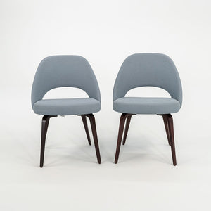 SOLD 2018 Pair of Saarinen Executive Armless Chairs, 72C by Eero Saarinen for Knoll with Wood Legs and Fabric Upholstery