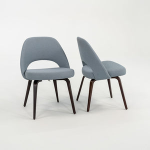 SOLD 2018 Pair of Saarinen Executive Armless Chairs, 72C by Eero Saarinen for Knoll with Wood Legs and Fabric Upholstery