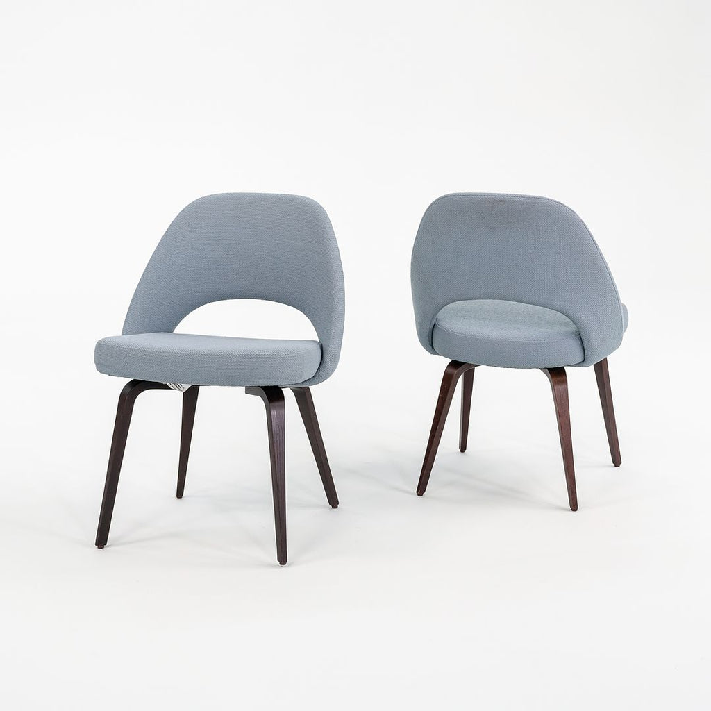 2018 Pair of Saarinen Executive Armless Chairs, 72C by Eero Saarinen for Knoll with Wood Legs and Fabric Upholstery