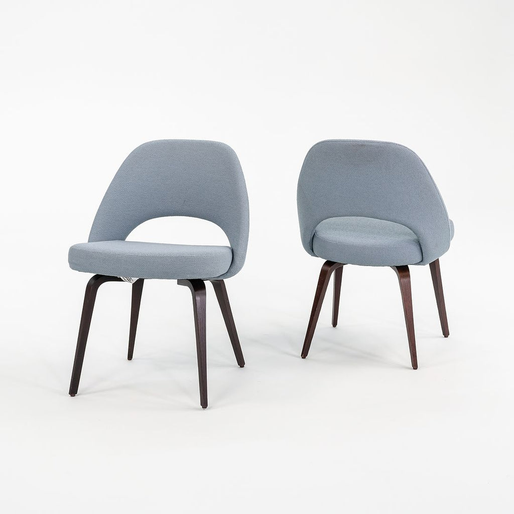SOLD 2018 Pair of Saarinen Executive Armless Chairs, 72C by Eero Saarinen for Knoll with Wood Legs and Fabric Upholstery