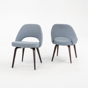 SOLD 2018 Pair of Saarinen Executive Armless Chairs, 72C by Eero Saarinen for Knoll with Wood Legs and Fabric Upholstery