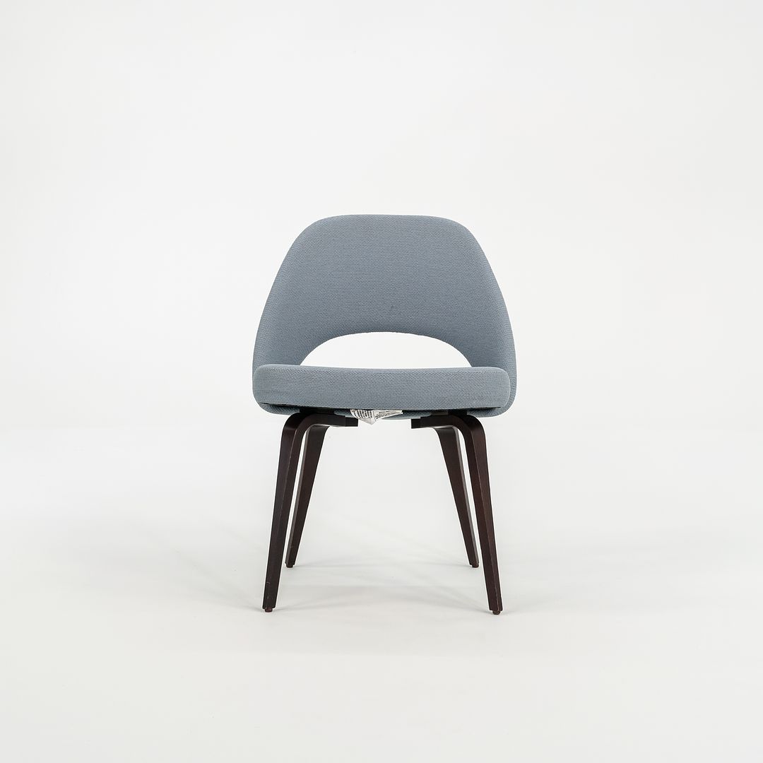 SOLD 2018 Pair of Saarinen Executive Armless Chairs, 72C by Eero Saarinen for Knoll with Wood Legs and Fabric Upholstery