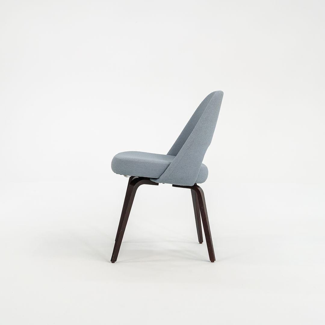 SOLD 2018 Pair of Saarinen Executive Armless Chairs, 72C by Eero Saarinen for Knoll with Wood Legs and Fabric Upholstery