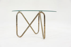 1960s French Tubular Chrome Side or End Table with 26 inch Round Glass Top