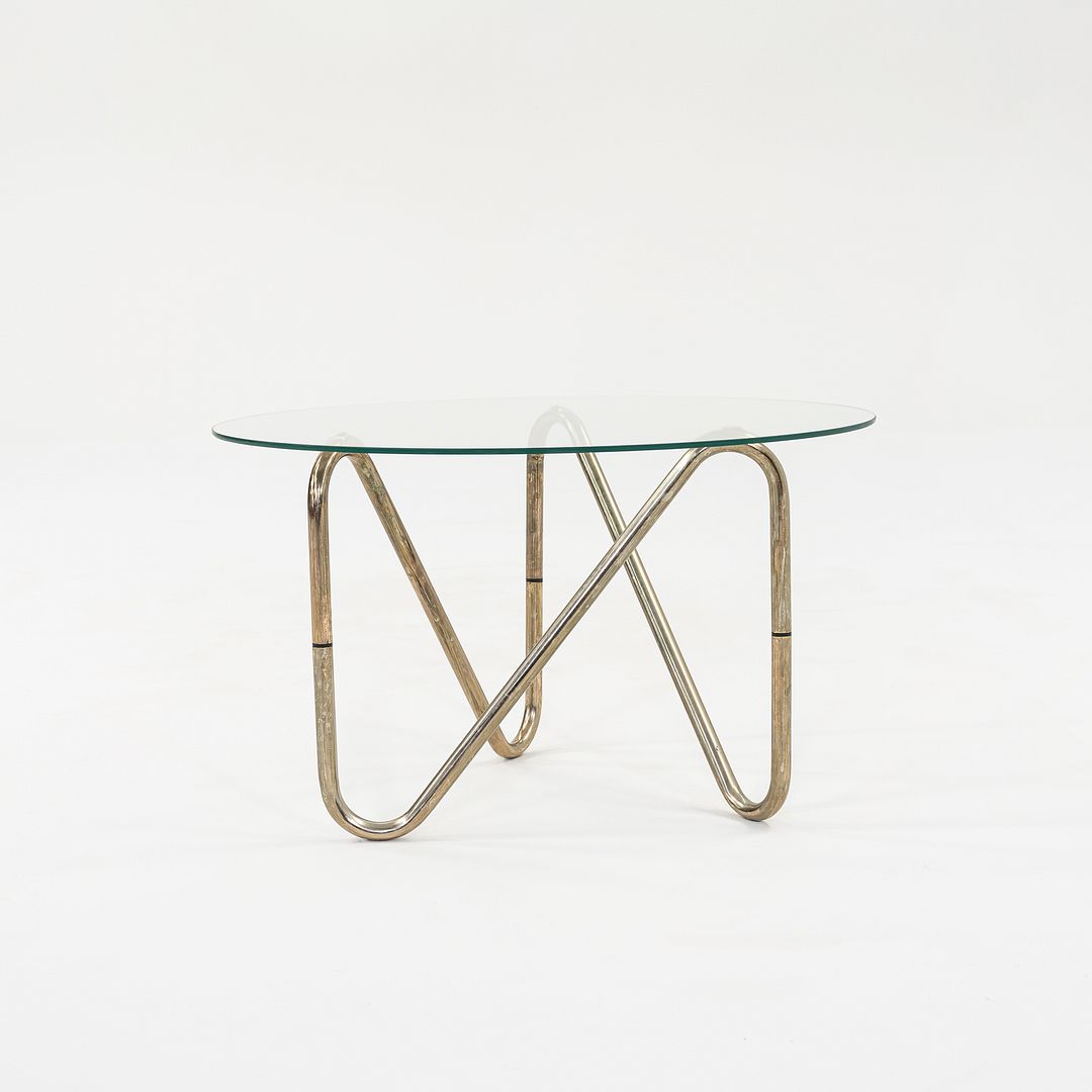1960s French Tubular Chrome Side or End Table with 26 inch Round Glass Top