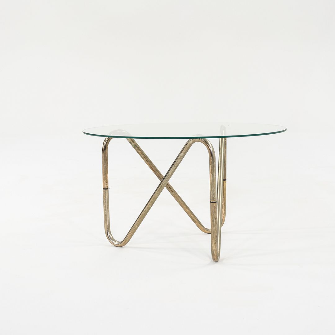 1960s French Tubular Chrome Side or End Table with 26 inch Round Glass Top
