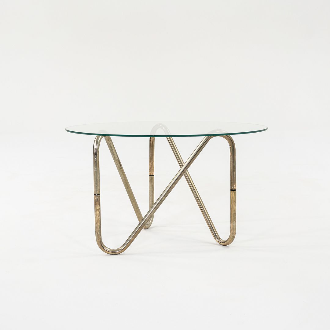 1960s French Tubular Chrome Side or End Table with 26 inch Round Glass Top