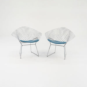 SOLD 2023 Pair of Bertoia Diamond Chairs, Model 421 by Harry Bertoia for Knoll in Chrome with Upholstered Seats