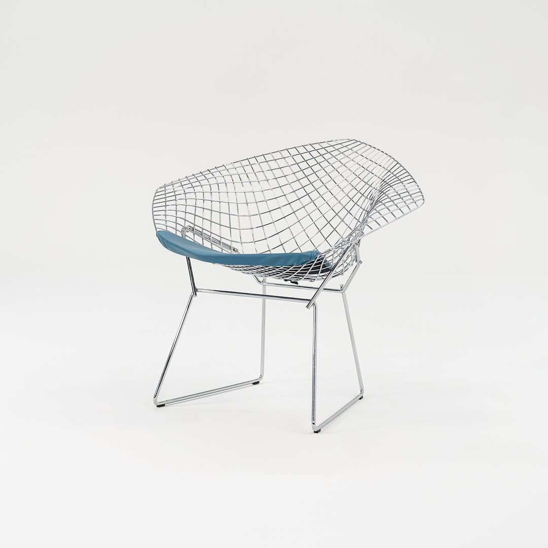 SOLD 2023 Pair of Bertoia Diamond Chairs, Model 421 by Harry Bertoia for Knoll in Chrome with Upholstered Seats