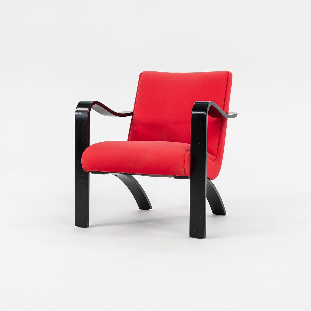 1990s Bentwood Lounge Chair by Thonet in Red Fabric with Ebonized Bentwood, 4x Available