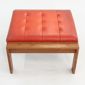 1960s Modern Ottoman Stool by C.I. Designs Wood with Persimmon Vinyl Upholstery