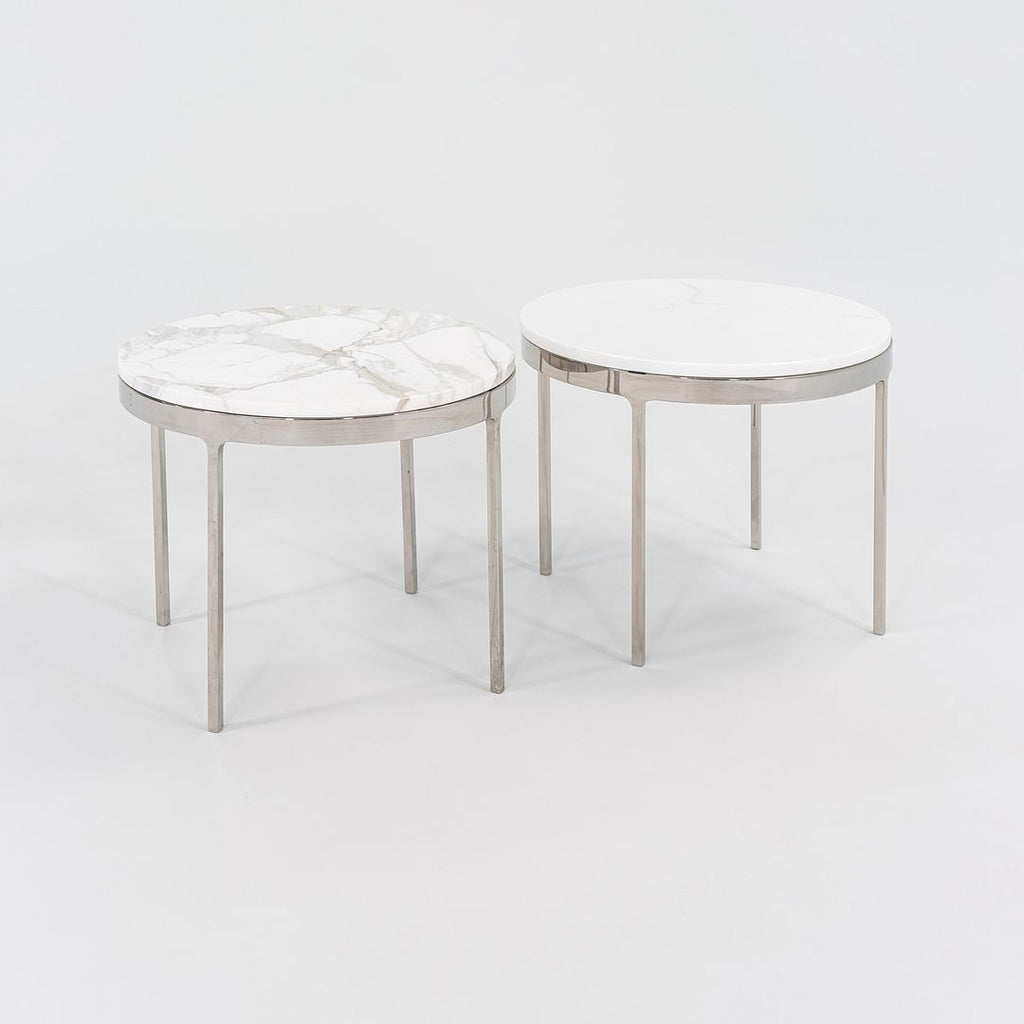 SOLD 1990s TA.35.22G Marble Side Table by Nicos Zographos for Zographos Designs in Marble and Stainless Steel 2x Available
