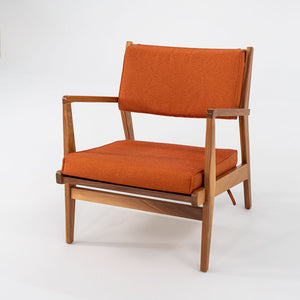 SOLD C. 2020 Jens Risom Lounge Chair and Ottoman for DWR in Orange Maharam Fabric and Walnut