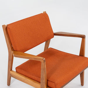 SOLD C. 2020 Jens Risom Lounge Chair and Ottoman for DWR in Orange Maharam Fabric and Walnut