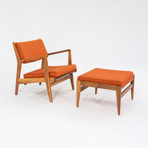 SOLD C. 2020 Jens Risom Lounge Chair and Ottoman for DWR in Orange Maharam Fabric and Walnut