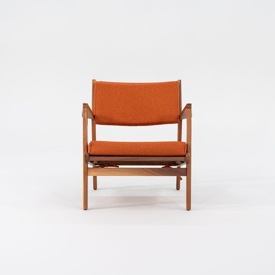 SOLD C. 2020 Jens Risom Lounge Chair and Ottoman for DWR in Orange Maharam Fabric and Walnut