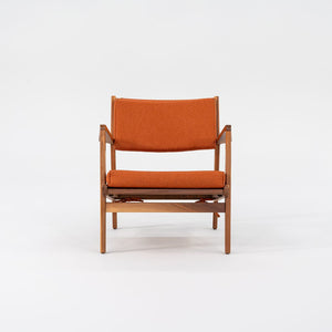 SOLD C. 2020 Jens Risom Lounge Chair and Ottoman for DWR in Orange Maharam Fabric and Walnut