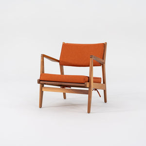 SOLD C. 2020 Jens Risom Lounge Chair and Ottoman for DWR in Orange Maharam Fabric and Walnut