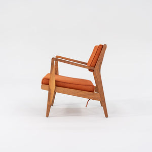 SOLD C. 2020 Jens Risom Lounge Chair and Ottoman for DWR in Orange Maharam Fabric and Walnut