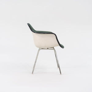 1970s Set of Four Herman Miller Eames Fiberglass DAX Dining Chairs in Green Fabric with H-Base