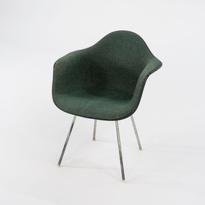 1970s Set of Four Herman Miller Eames Fiberglass DAX Dining Chairs in Green Fabric with H-Base