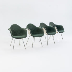 1970s Set of Four Herman Miller Eames Fiberglass DAX Dining Chairs in Green Fabric with H-Base