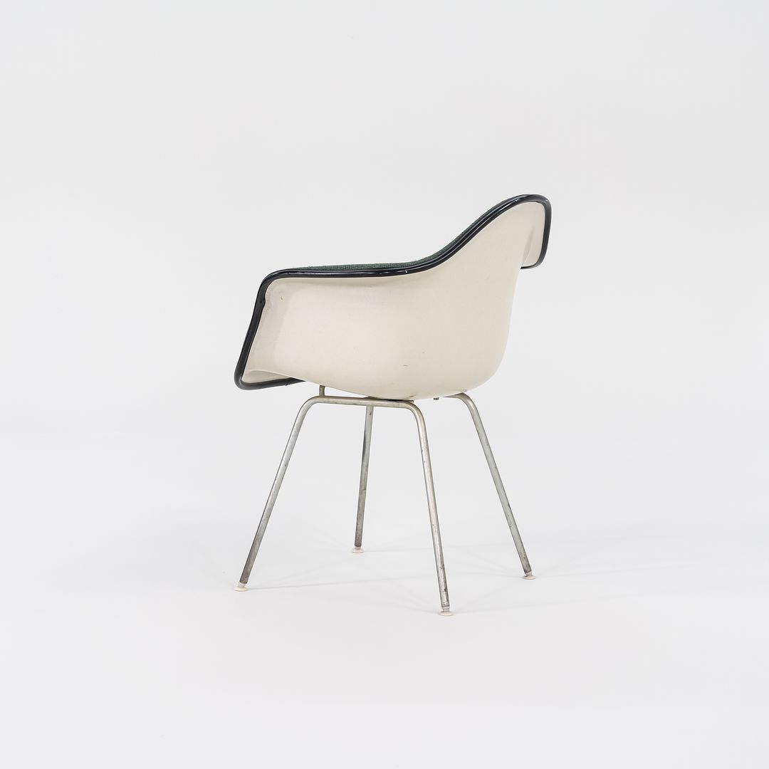 1970s Set of Four Herman Miller Eames Fiberglass DAX Dining Chairs in Green Fabric with H-Base