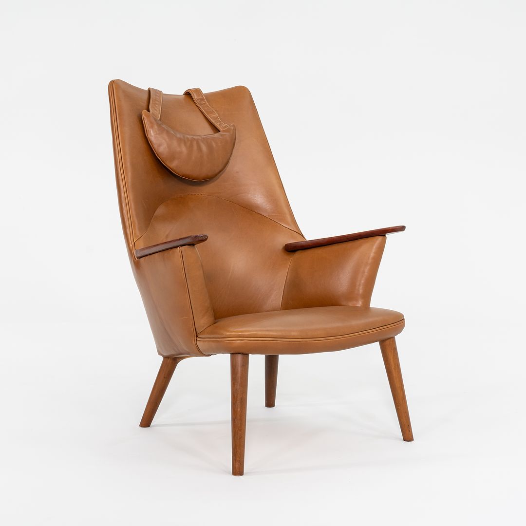 1958 Wegner AP27 and AP29 Lounge Chair and Ottoman by Hans Wegner for A.P. Stolen in Newly Upholstered Caramel Leather