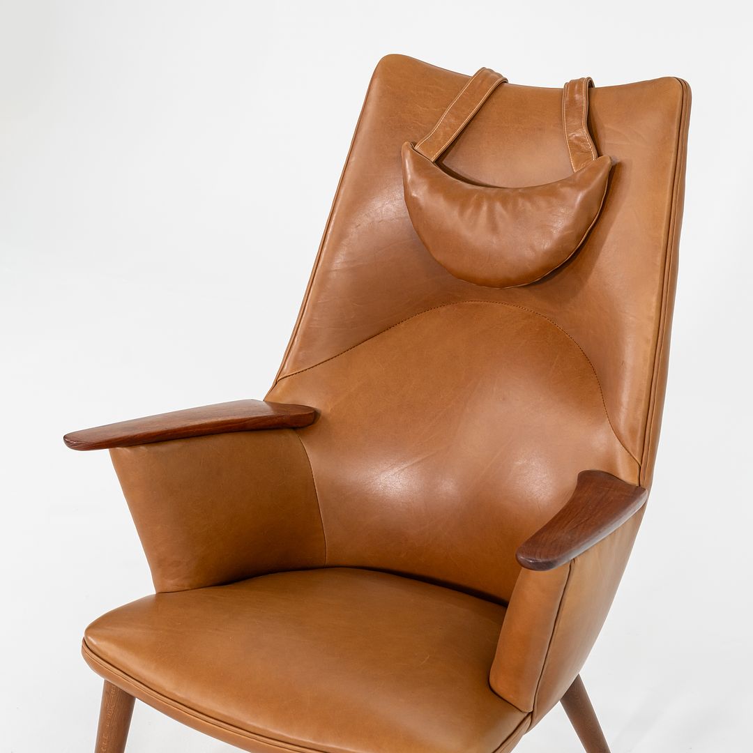 1958 Wegner AP27 and AP29 Lounge Chair and Ottoman by Hans Wegner for A.P. Stolen in Newly Upholstered Caramel Leather