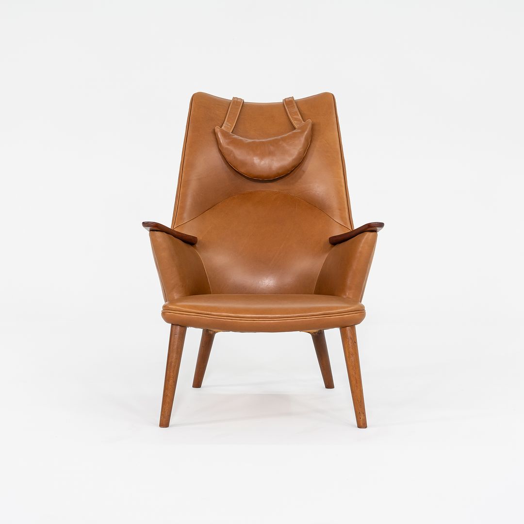 1958 Wegner AP27 and AP29 Lounge Chair and Ottoman by Hans Wegner for A.P. Stolen in Newly Upholstered Caramel Leather