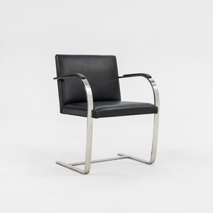 1970 Set of Four Brno Flat Bar Armchairs, Model 255 by Mies van der Rohe for Knoll in Stainless Steel and New Black Leather