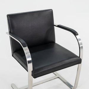 1970 Set of Four Brno Flat Bar Armchairs, Model 255 by Mies van der Rohe for Knoll in Stainless Steel and New Black Leather