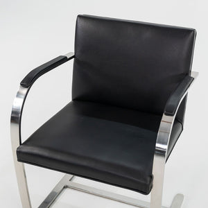 1970 Set of Four Brno Flat Bar Armchairs, Model 255 by Mies van der Rohe for Knoll in Stainless Steel and New Black Leather