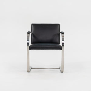 1970 Set of Four Brno Flat Bar Armchairs, Model 255 by Mies van der Rohe for Knoll in Stainless Steel and New Black Leather