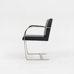 1970 Set of Four Brno Flat Bar Armchairs, Model 255 by Mies van der Rohe for Knoll in Stainless Steel and New Black Leather