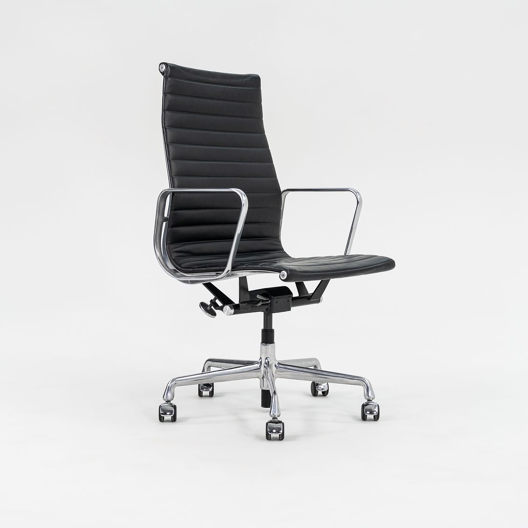 2014 Aluminum Group Executive Desk Chair by Charles and Ray Eames for Herman Miller with Pneumatic Bases and Black Leather