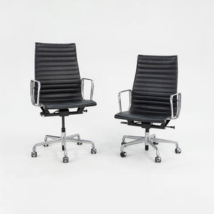 2014 Aluminum Group Executive Desk Chair by Charles and Ray Eames for Herman Miller with Pneumatic Bases and Black Leather