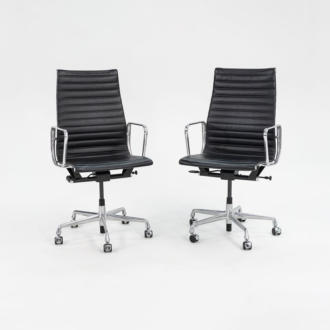 2014 Aluminum Group Executive Desk Chair by Charles and Ray Eames for Herman Miller with Pneumatic Bases and Black Leather