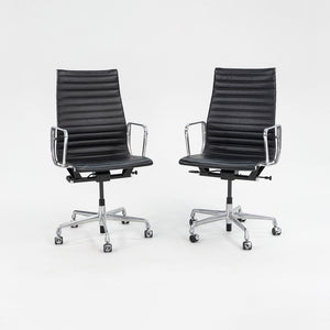 2014 Aluminum Group Executive Desk Chair by Charles and Ray Eames for Herman Miller with Pneumatic Bases and Black Leather