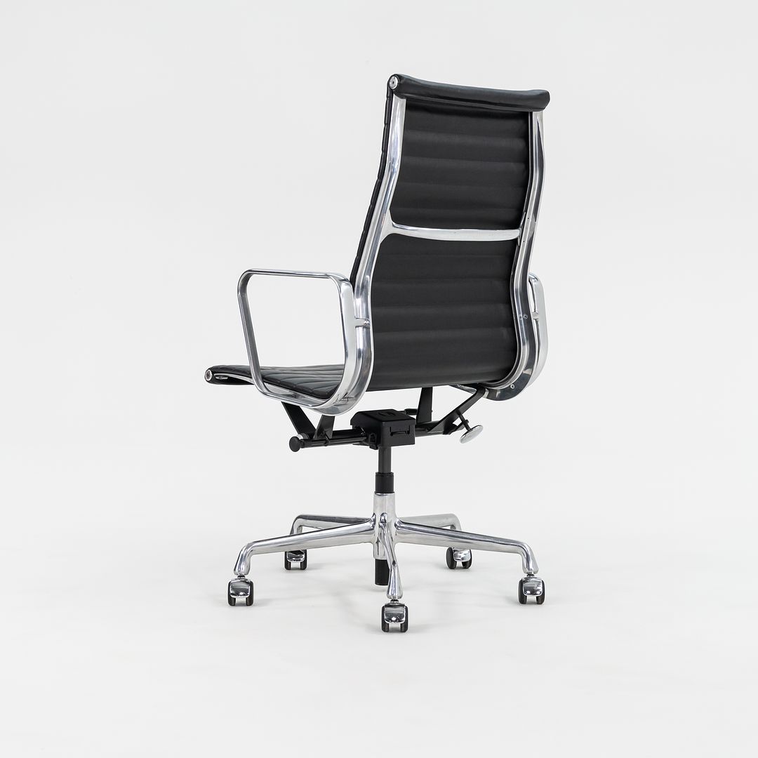 2014 Aluminum Group Executive Desk Chair by Charles and Ray Eames for Herman Miller with Pneumatic Bases and Black Leather