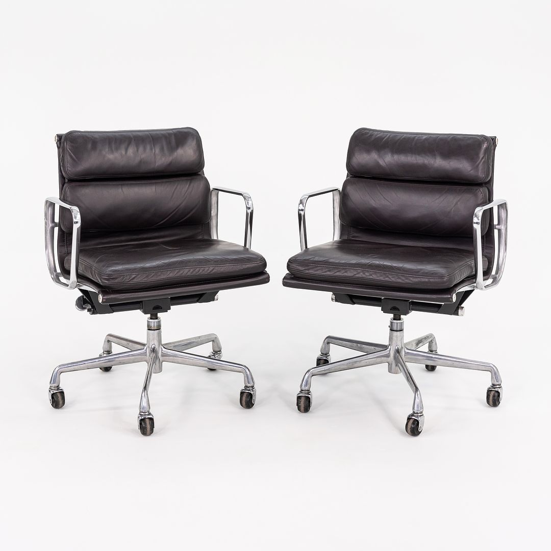 SOLD 1993 Soft Pad Management Desk Chair, EA435 by Ray and Charles Eames for Herman Miller in Brown Leather 2x Available