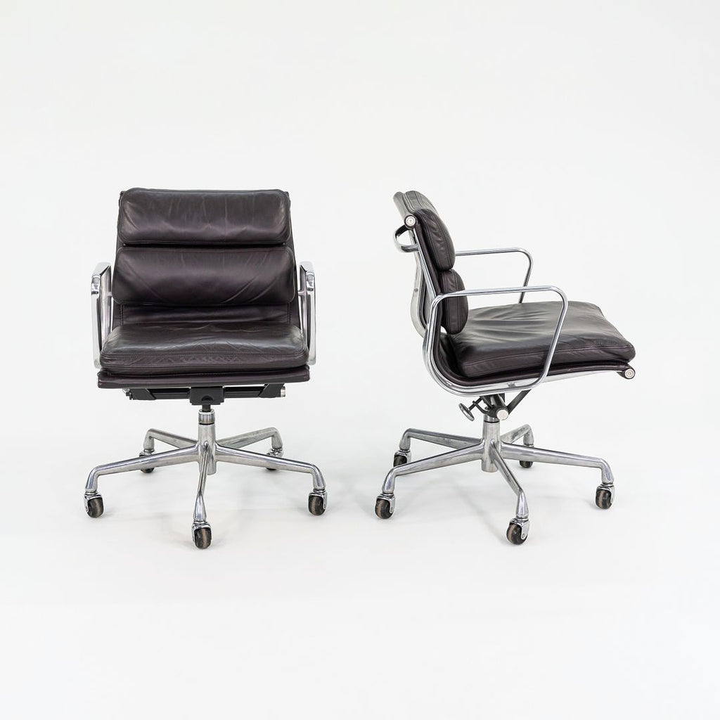 SOLD 1993 Soft Pad Management Desk Chair, EA435 by Ray and Charles Eames for Herman Miller in Brown Leather 2x Available