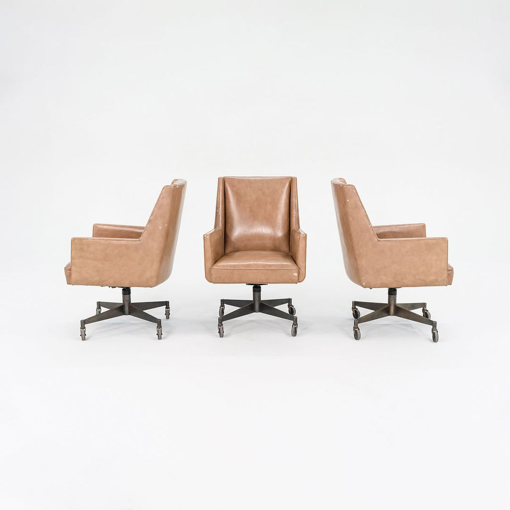 1960s Stow Davis Office Desk Chairs in Tan Leather with Bronze Bases 3x Available