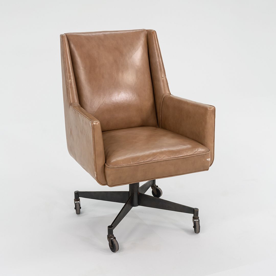 1960s Stow Davis Office Desk Chairs in Tan Leather with Bronze Bases 3x Available
