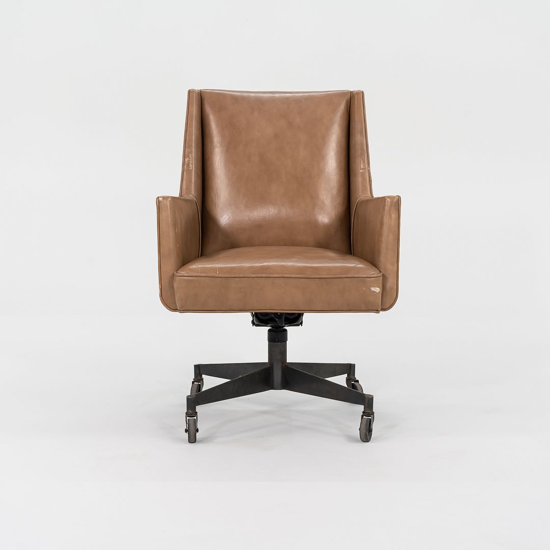 1960s Stow Davis Office Desk Chairs in Tan Leather with Bronze Bases 3x Available