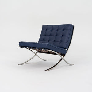 2016 Barcelona Chair, Model 250LS by Lilly Reich and Mies van der Rohe for Knoll in Blue Leather and Stainless